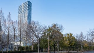 駐車場と高層ビル