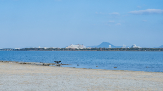 冬の青空と湖岸